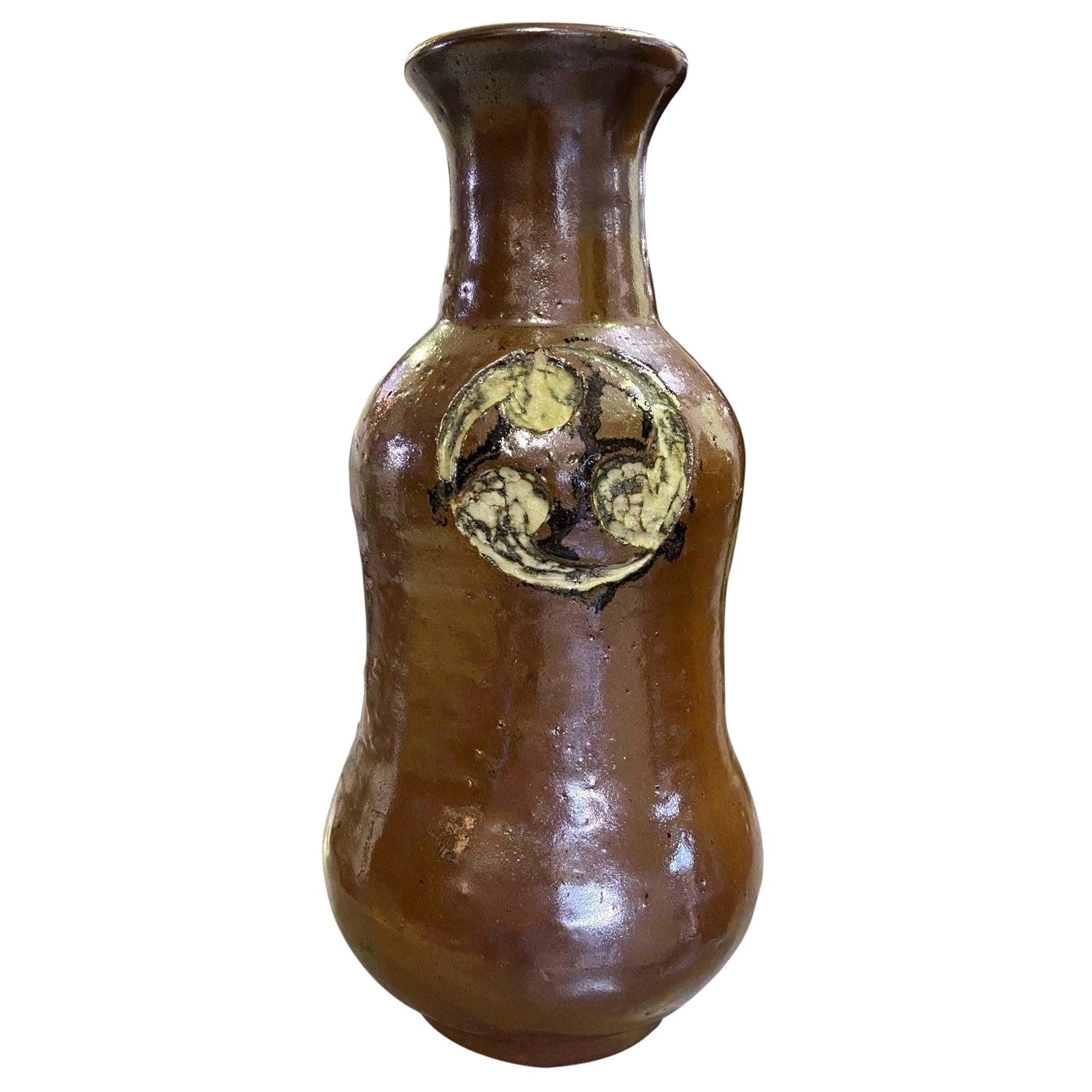 Shoji Hamada Mingei Kakiyu Kaki Glaze Vase with Original Signed and Sealed Box For Sale