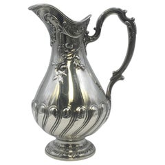 Antique Emile Puiforcat French Sterling Silver Ewer Pitcher with Raised Decoration