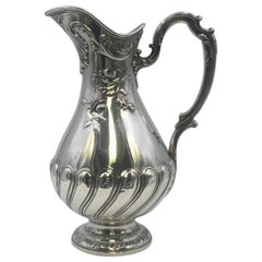 Emile Puiforcat French Sterling Silver Ewer Pitcher with Raised Decoration
