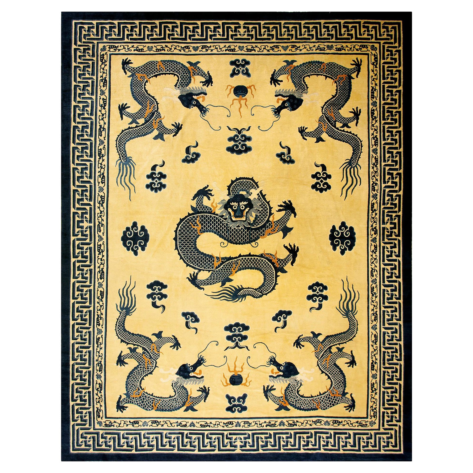 19th Century Chinese Peking Dragon Carpet ( 12' x 15'6" - 365 x 472 ) For Sale