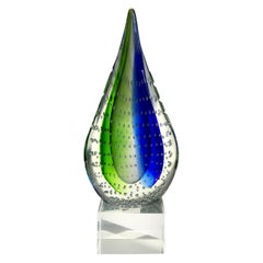 Sculpture de Murano en verre Sommerso vert et bleu, Italie, vers 1980