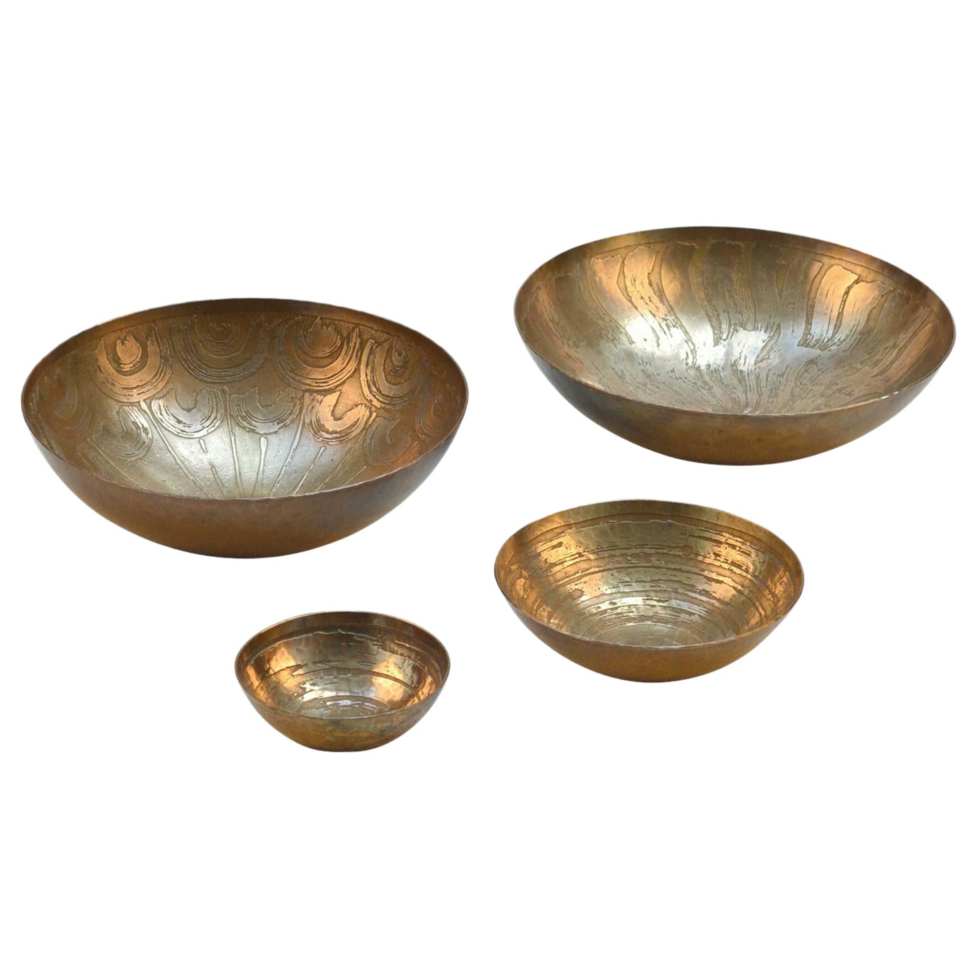 Etched Bronze Bowls by Michael Harjes Metallkunst For Sale