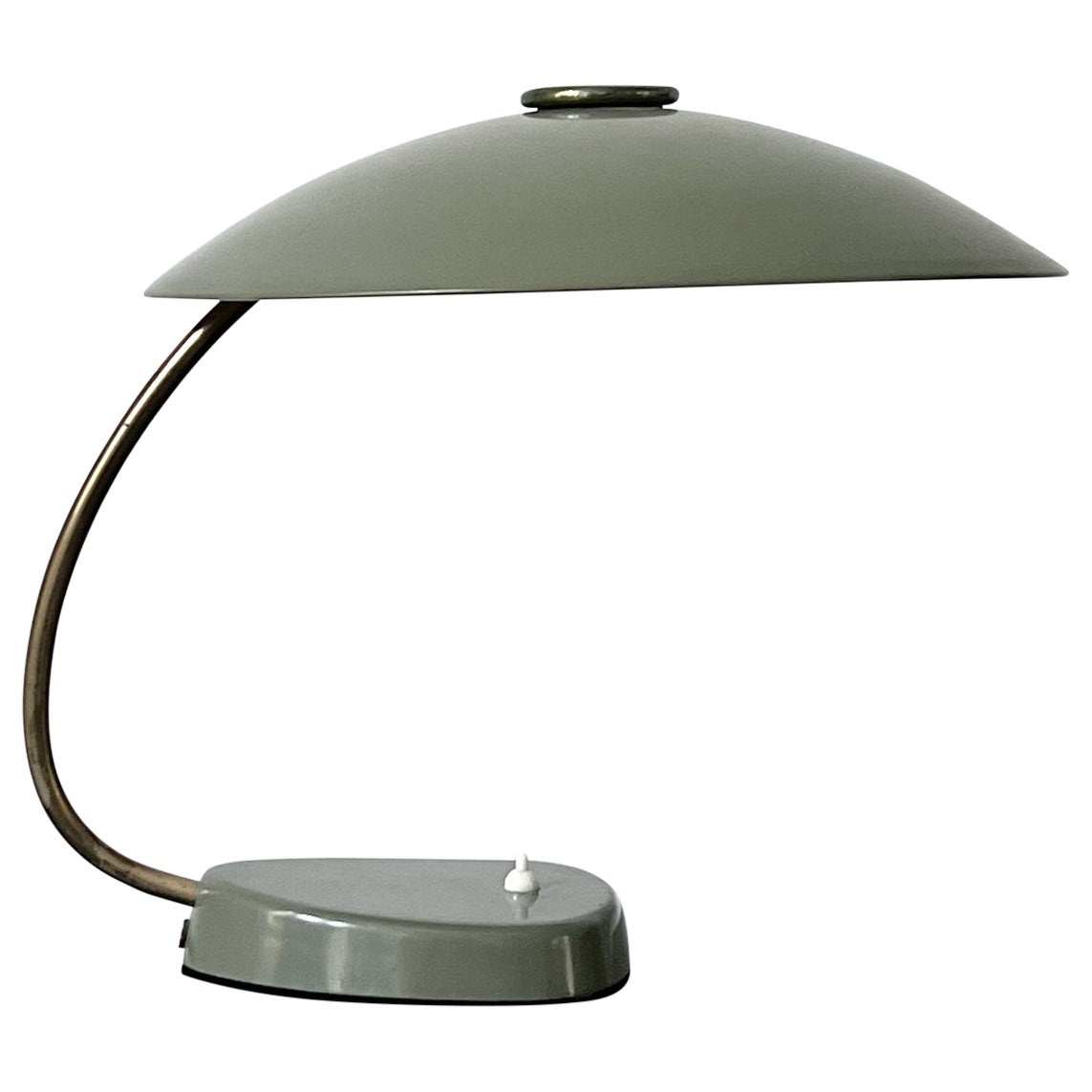 Grande lampe de bureau grise avec dtails en laiton par LBL, Allemagne, annes 1950