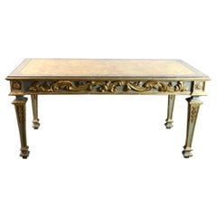 Used 19th Century Italian Carved Green and Gilt Foyer Table with Faux Marble Top