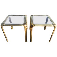 Pair of John Widdicomb Brass and Glass Waterfall Tables