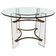 Charles Hollis Jones Lucite and Brass Round Side Table