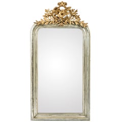 Antique 19th-Century Silver Leaf Gilt French Louis Philippe Mirror with Crest