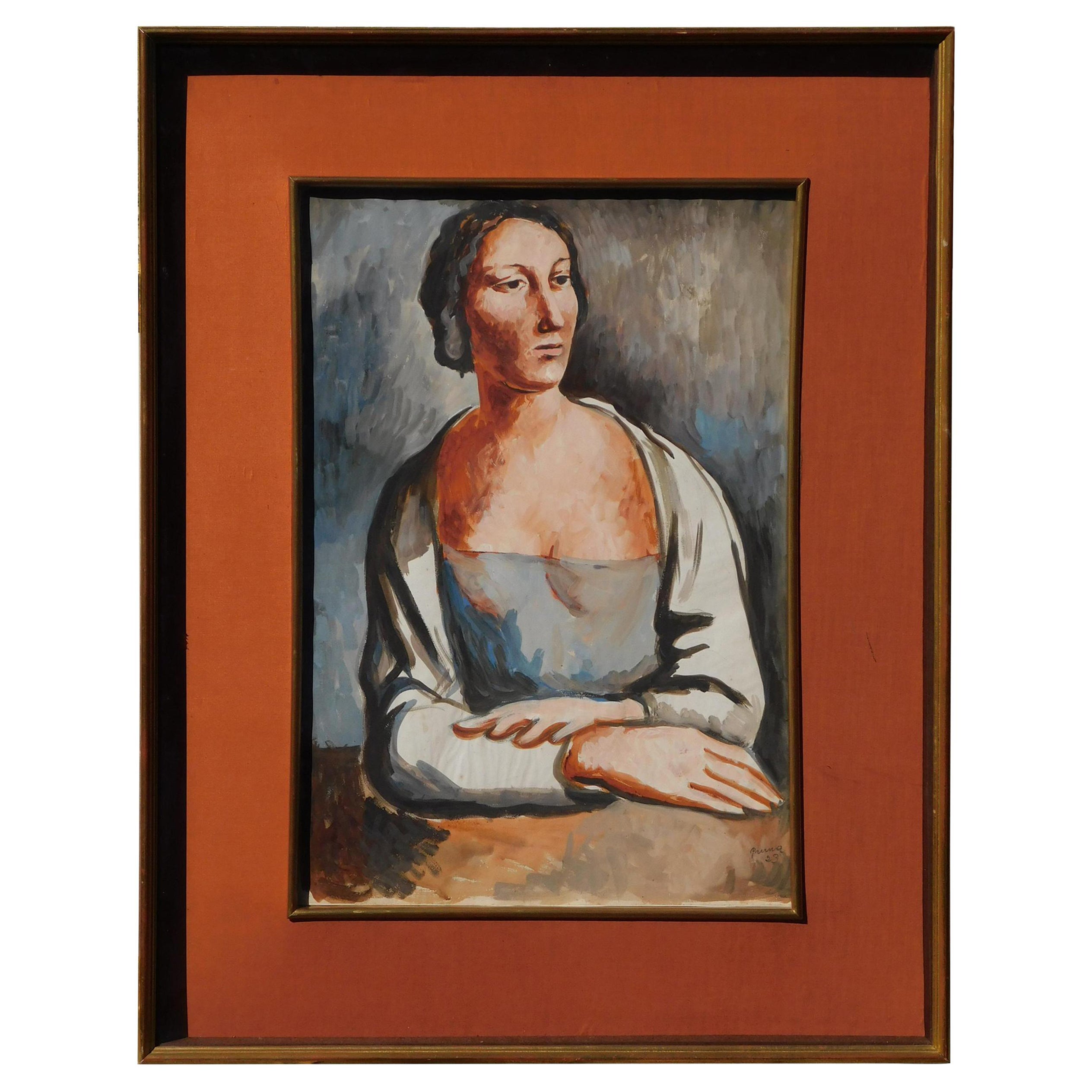 Gouache by Spanish Painter Pedro Pruna, 1923 - “Femme Assise”