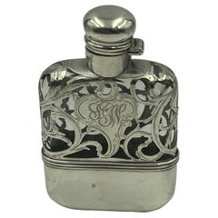 Antique Art Nouveau Sterling Silver Overlay Flask by Alvin