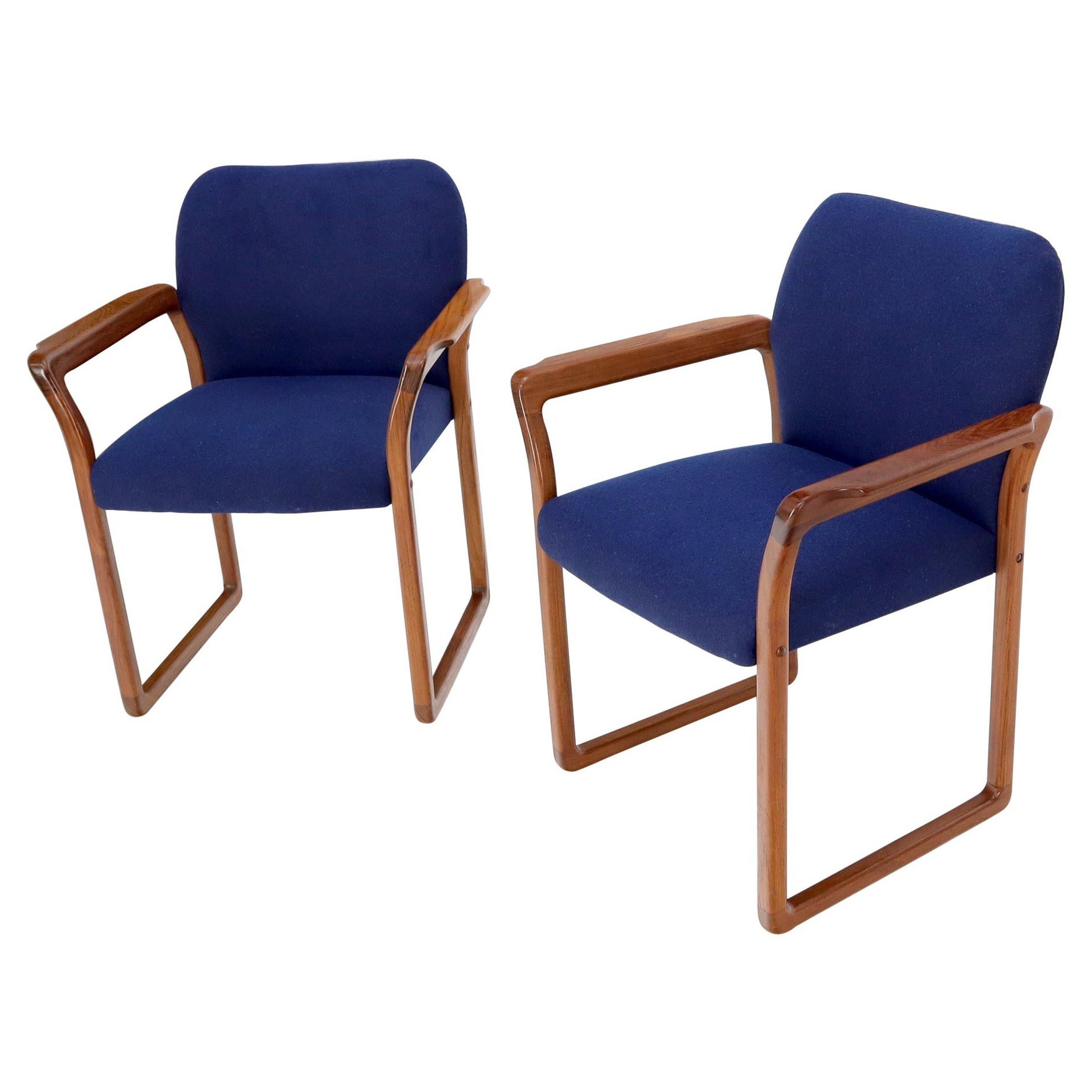 Pair of Danish Mid-Century Modern Teak Arms Chairs New Wool Upholstery For Sale