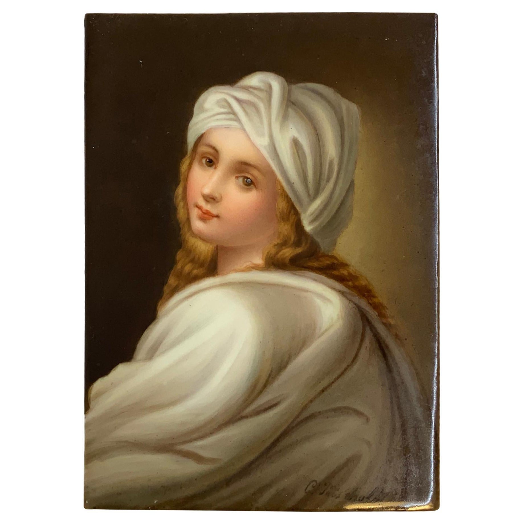 KPM Style Hand Painted Plaque of a Portrait of Beatrice Cenci For Sale