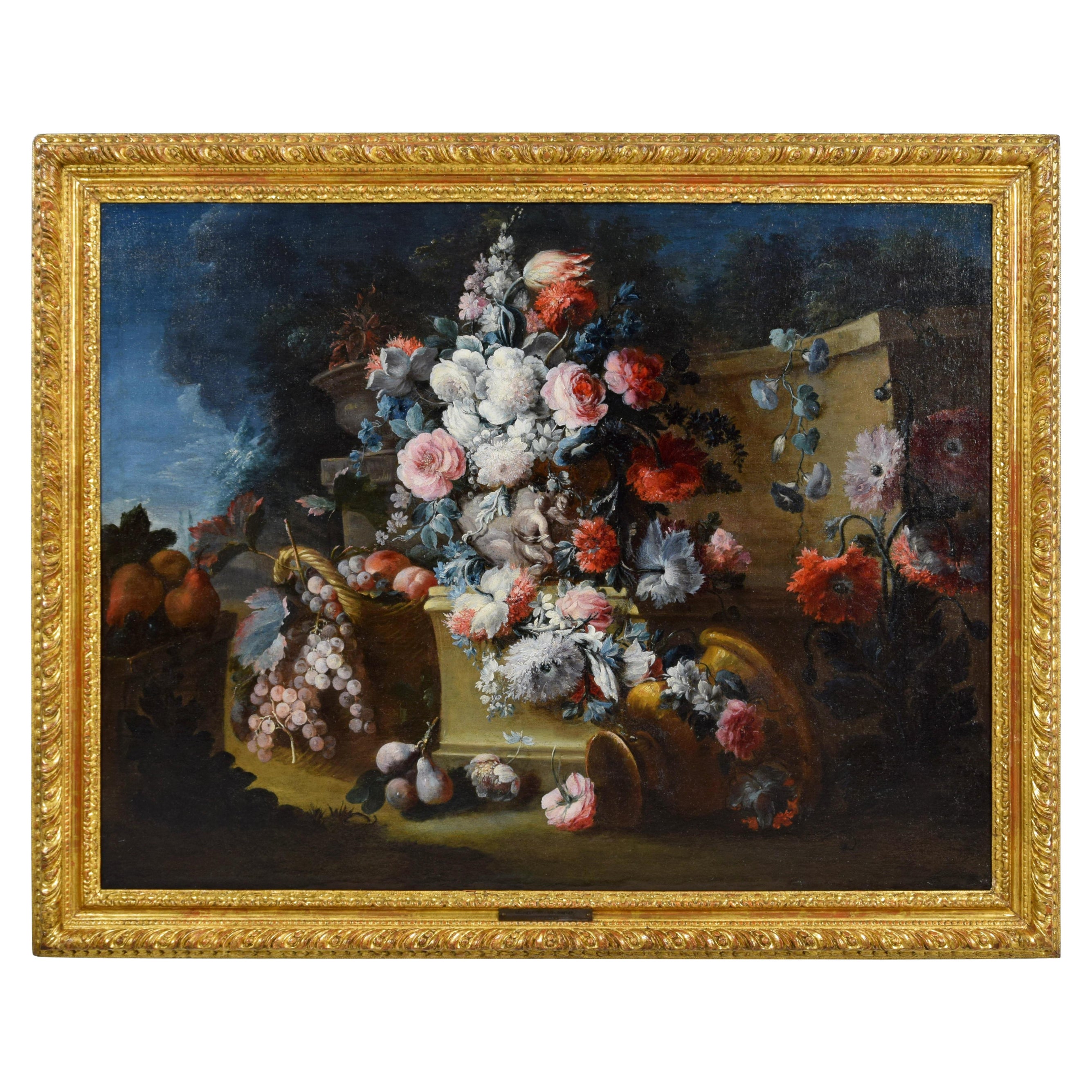 Nature morte italienne du 18ème siècle avec fleurs de Michele Antonio Rapos