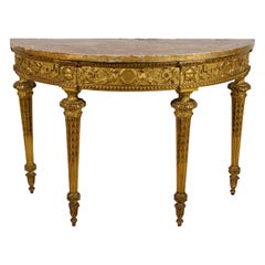 Siglo XVIII, Consola Demi-lune italiana neoclásica de madera dorada tallada