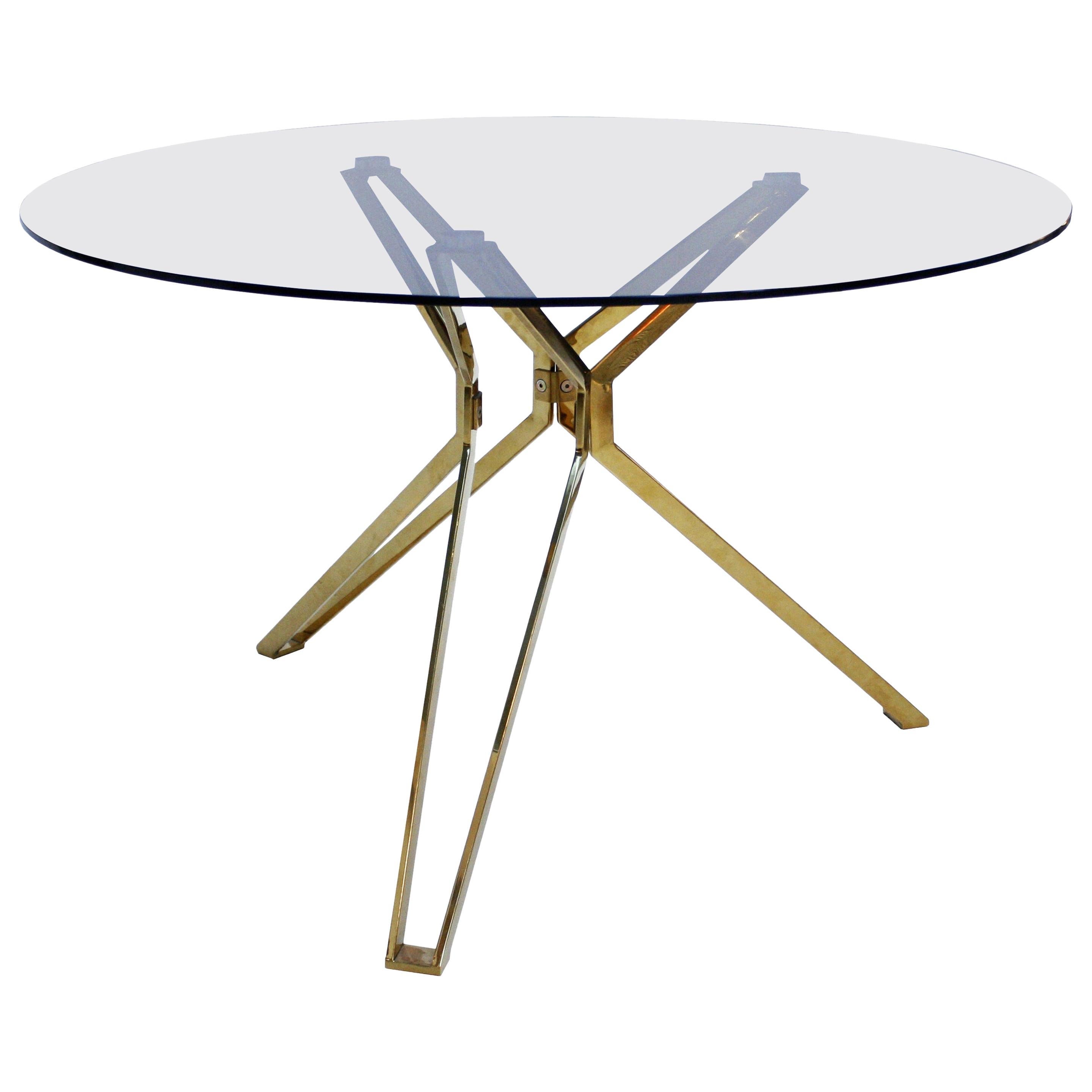 Contemporary Modern Brass and Fumé Glass Circular Dutch Table For Sale