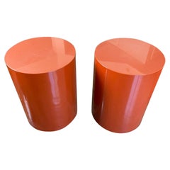 Pair Laminate Mid-Century Modern Side Drum Tables