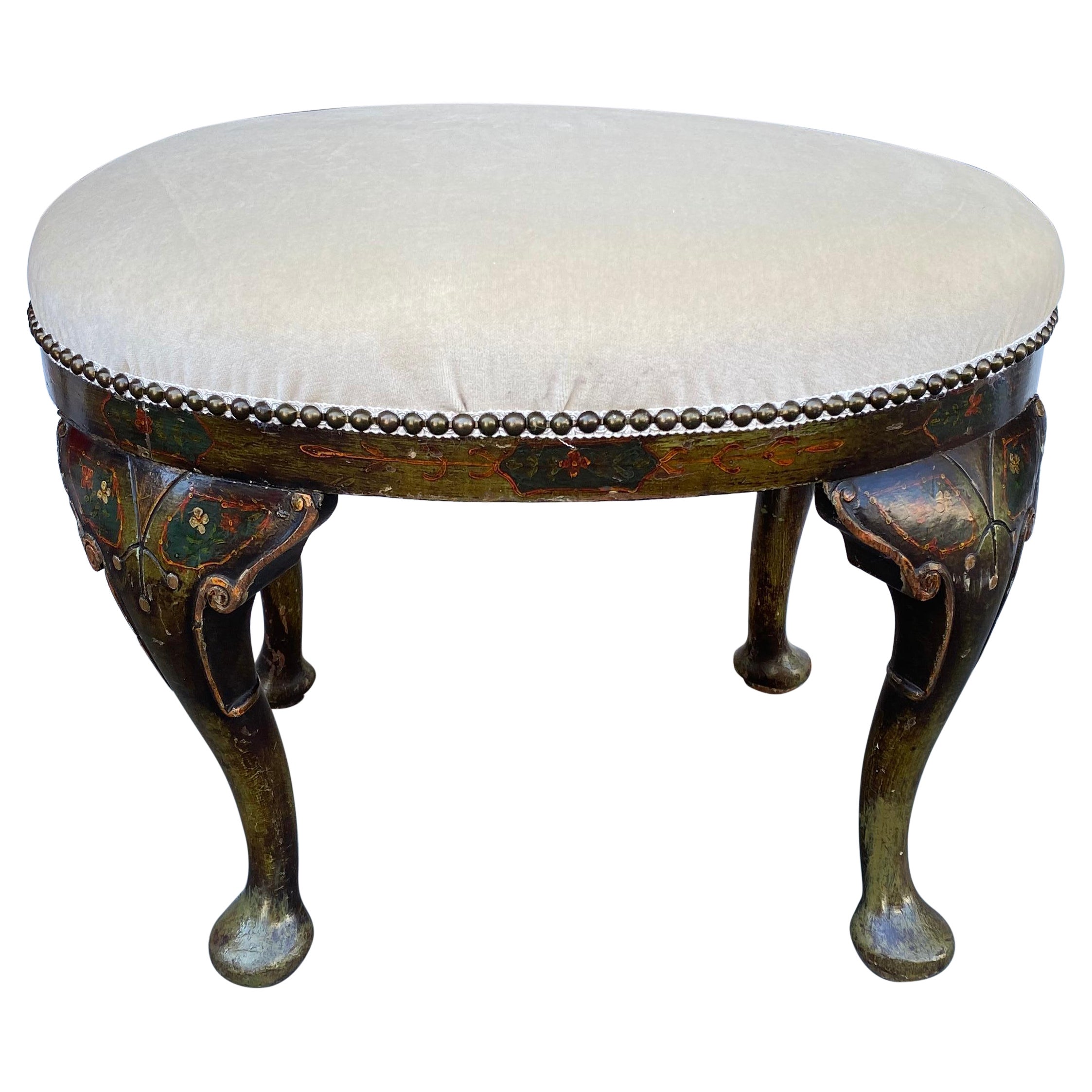 Black Lacquer Chinoiserie Pad Foot, Oval Footstool, English, Late 19th Century For Sale