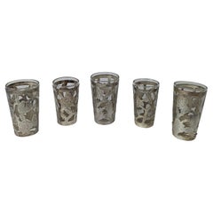 Set of 5 Mexican Silver Overlay Shot Glasses
