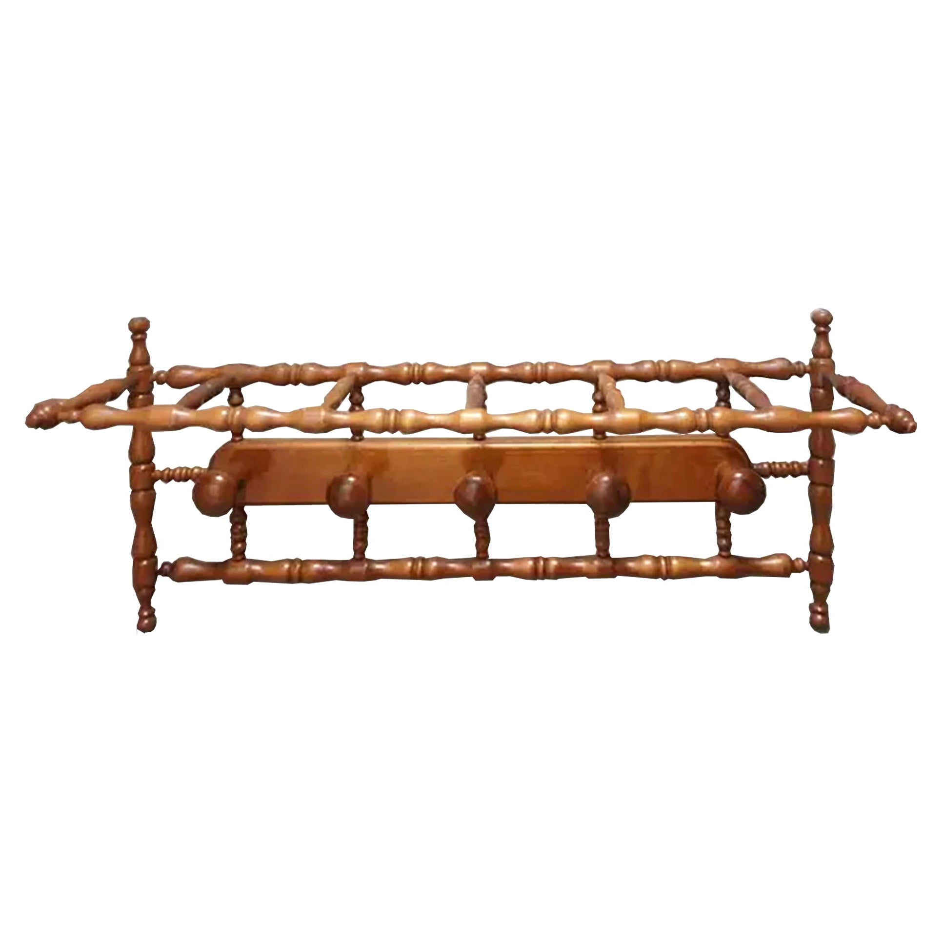 Coat Rack Honey Colored Turned Beech Wood 5 Hangers and Upper Trunk, Early 20th For Sale