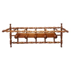 Coat Rack Honey Colored Turned Beech Wood 5 Hangers and Upper Trunk, Early 20th
