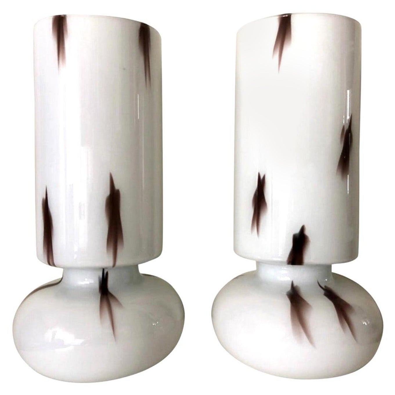 Pair of Mid Century Opaline Glass Table Lamps by Fiamma S.A. Barcelona, 1970s