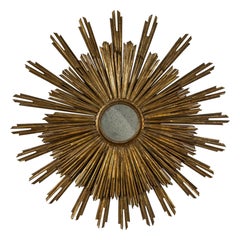 Grande specchio a raggiera in legno dorato del XIX secolo