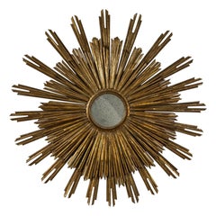 Grand miroir Sunburst en bois doré du 19ème siècle