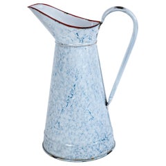 Antique French Blue and White Enamelware Pitcher, circa 1920's