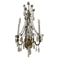 French 19th Century Crystal and Brass Bagues Style Three Arm Sconces