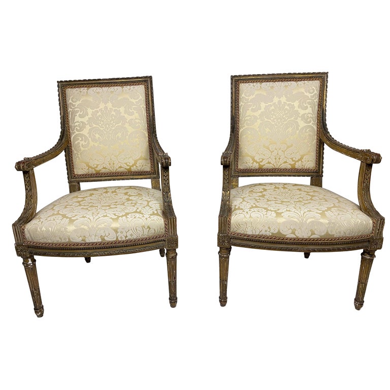 Louis XVI-Style Patina Ivory Lounge Chair Cugini Lanzani