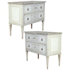 Antique Pair of 19th Century French Louis XVI Painted Chests with Faux Marble Top