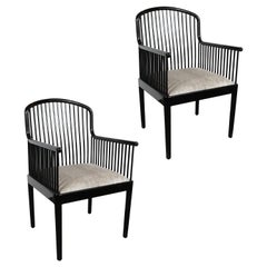 Pair of Art Deco Style Black Lacquer and Smoked Platinum Velvet Armchairs