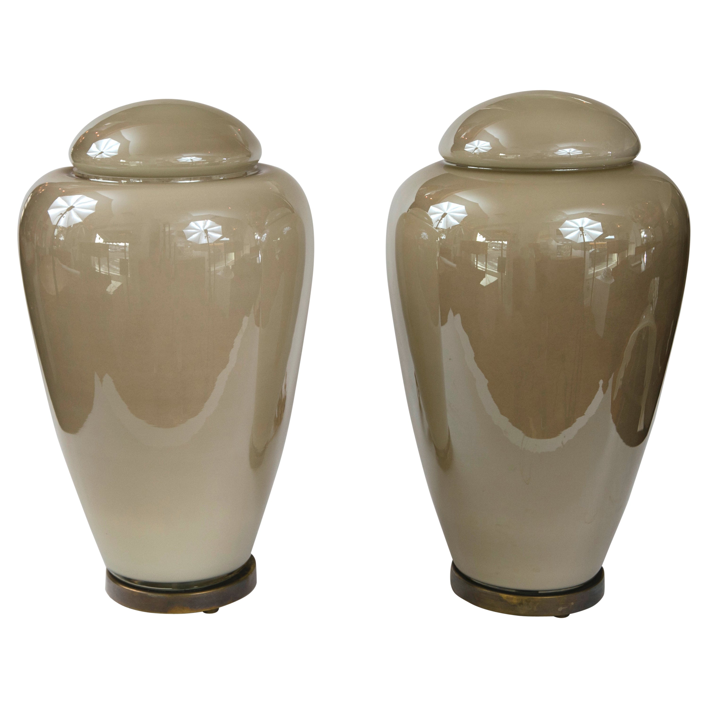 Pair of Modernist Illuminating Glass Covered Vases For Sale