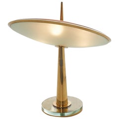 Max Ingrand Brass and Etched Glass Table Lamp Model 1538 by Fontana Arte, 1950