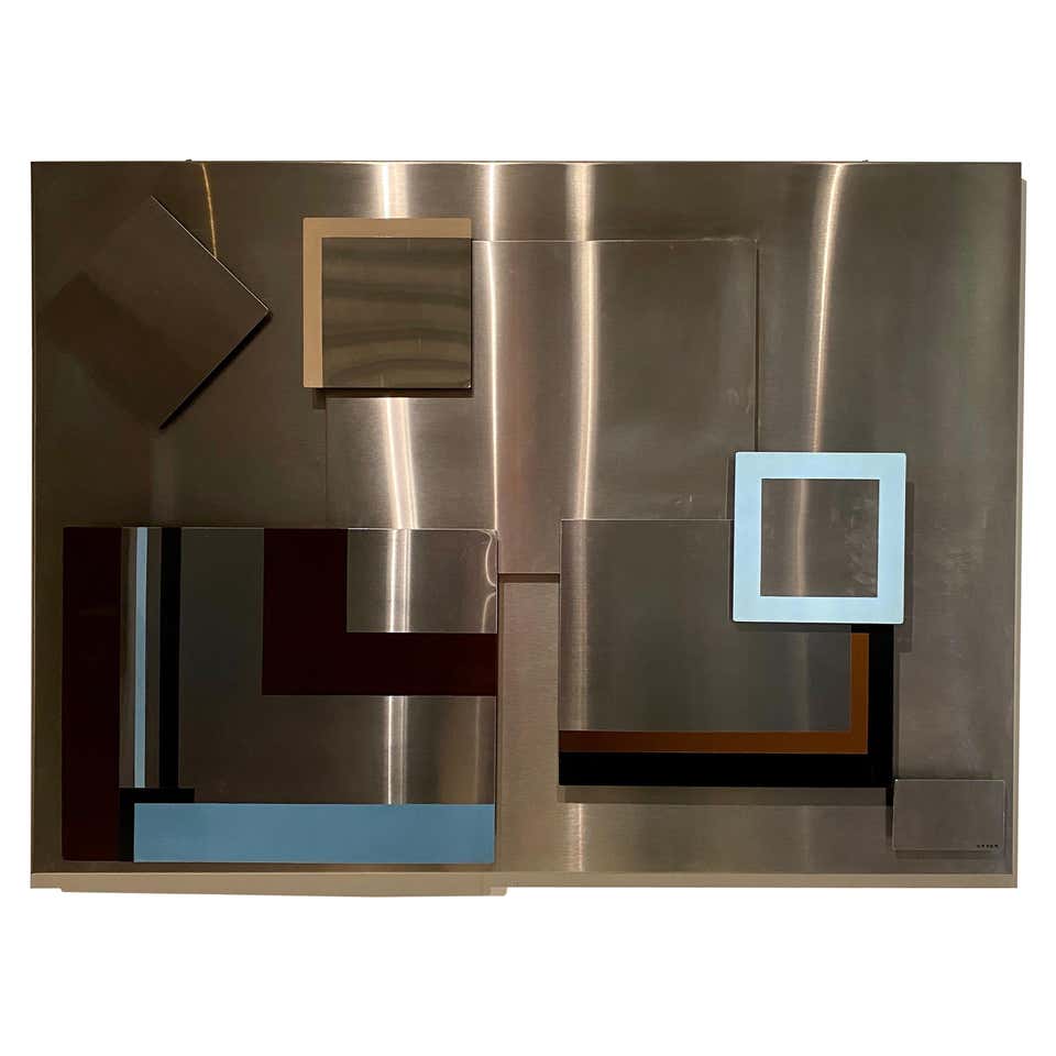 Contemporary Modern Bronze Stainless Steel Wall Sculpture Signed John ...