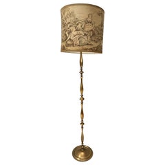 Vintage Turned Brass and Varnished Steel Floor Lamp, Italy