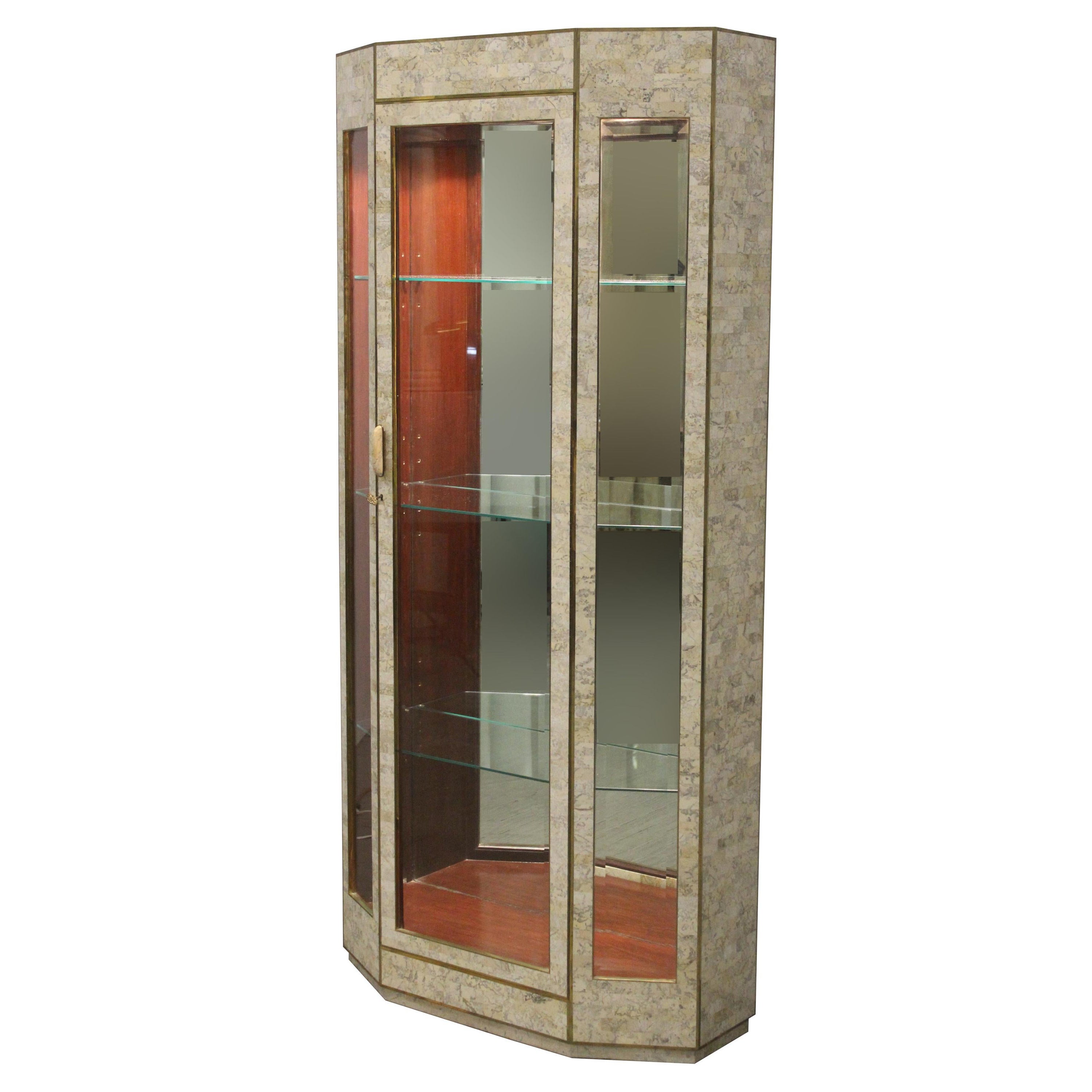 Lighted Tessellated Stone Vitrine Display Case by Maitland Smith, 1980s