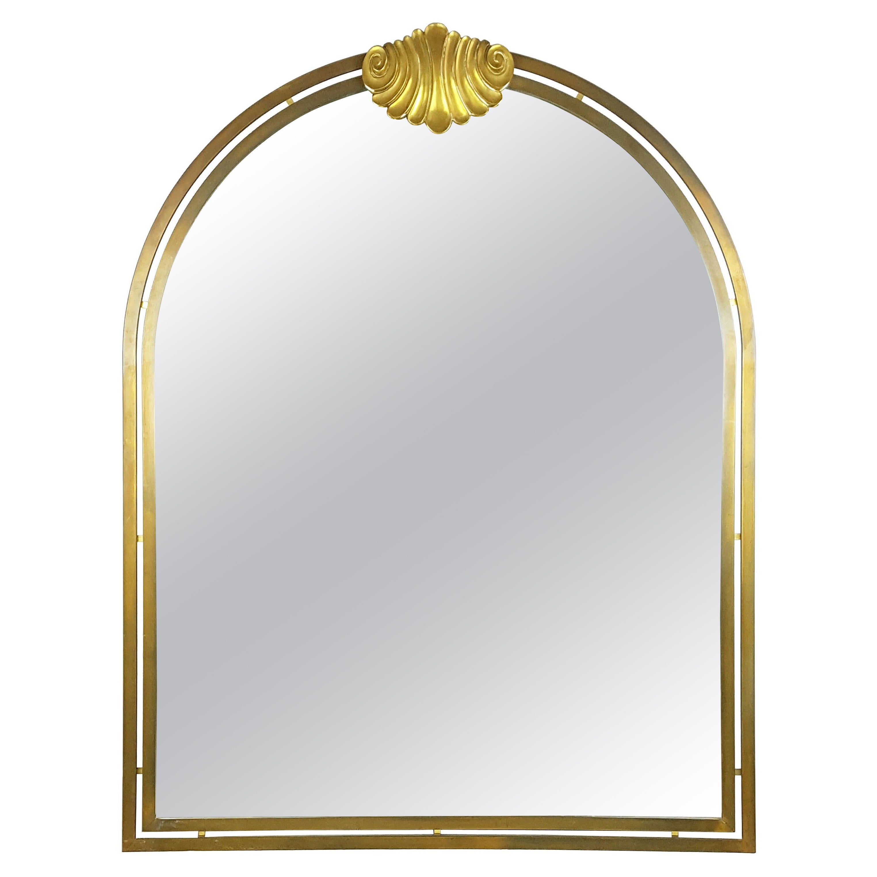 Italian Large Brass & Mirrored Glass 1970s Wall Mirror For Sale