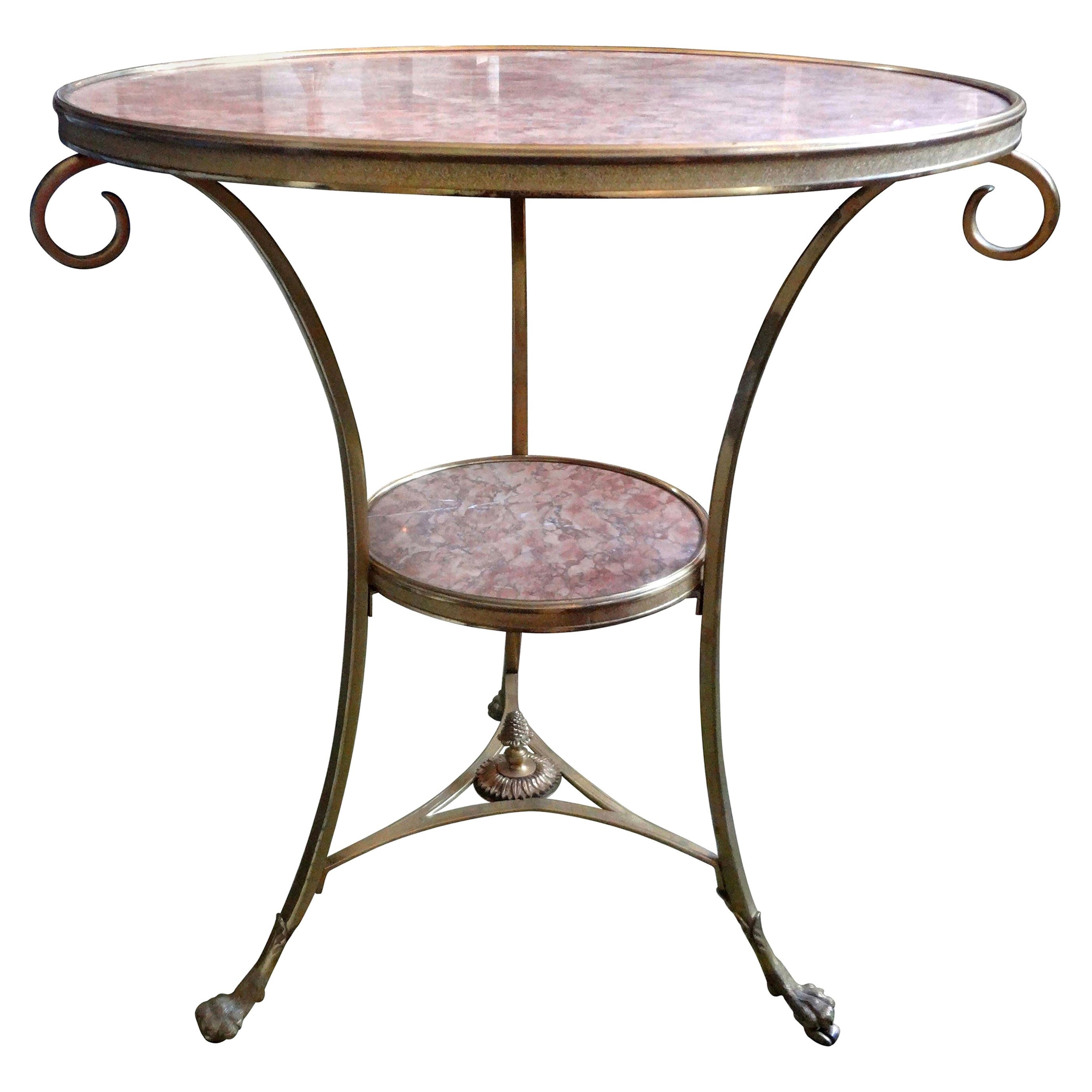 French Louis XVI Style Bronze Dore and Marble Table For Sale