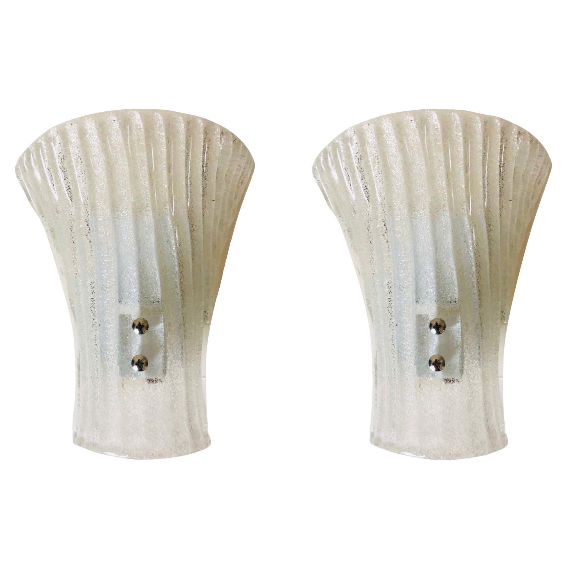 Pair of Midcentury Barovier & Toso Clear Murano Wall Sconces, 1970s