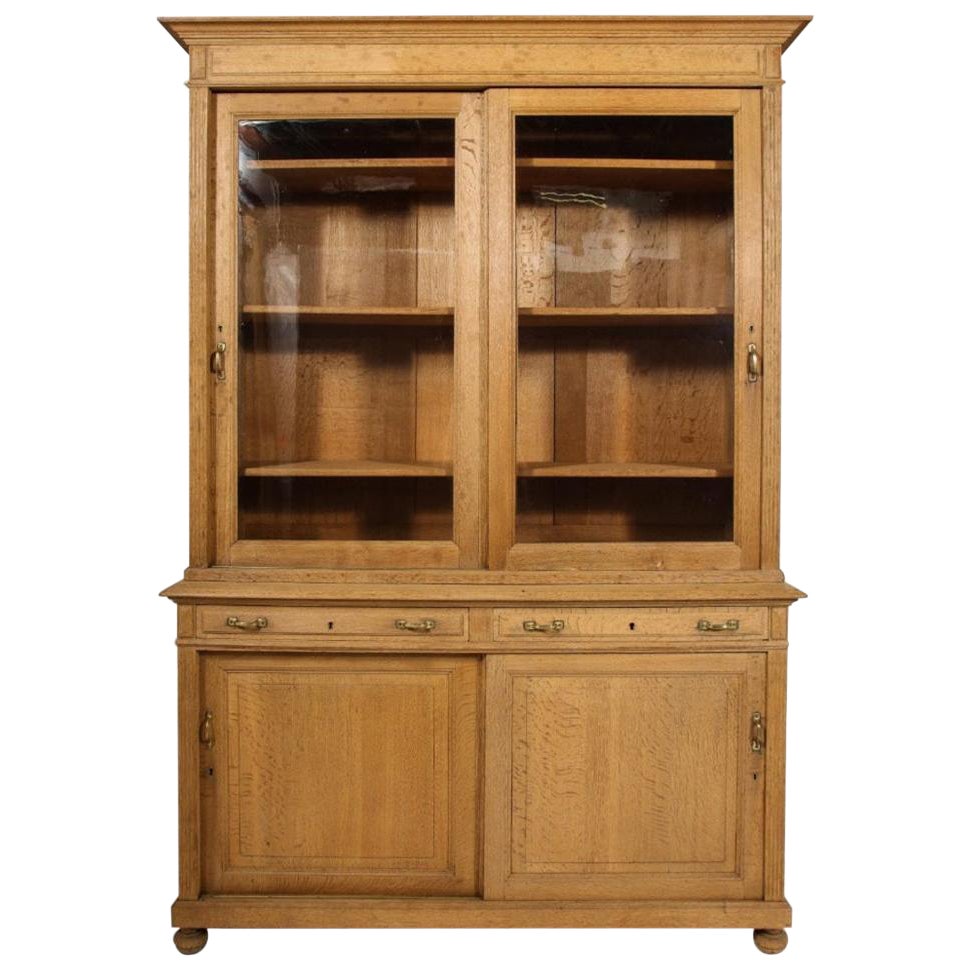 19th Century French Directoire Bleached Oak Bookcase For Sale