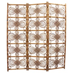 Rattan Bamboo Folding Screen Room Divider, 1960s