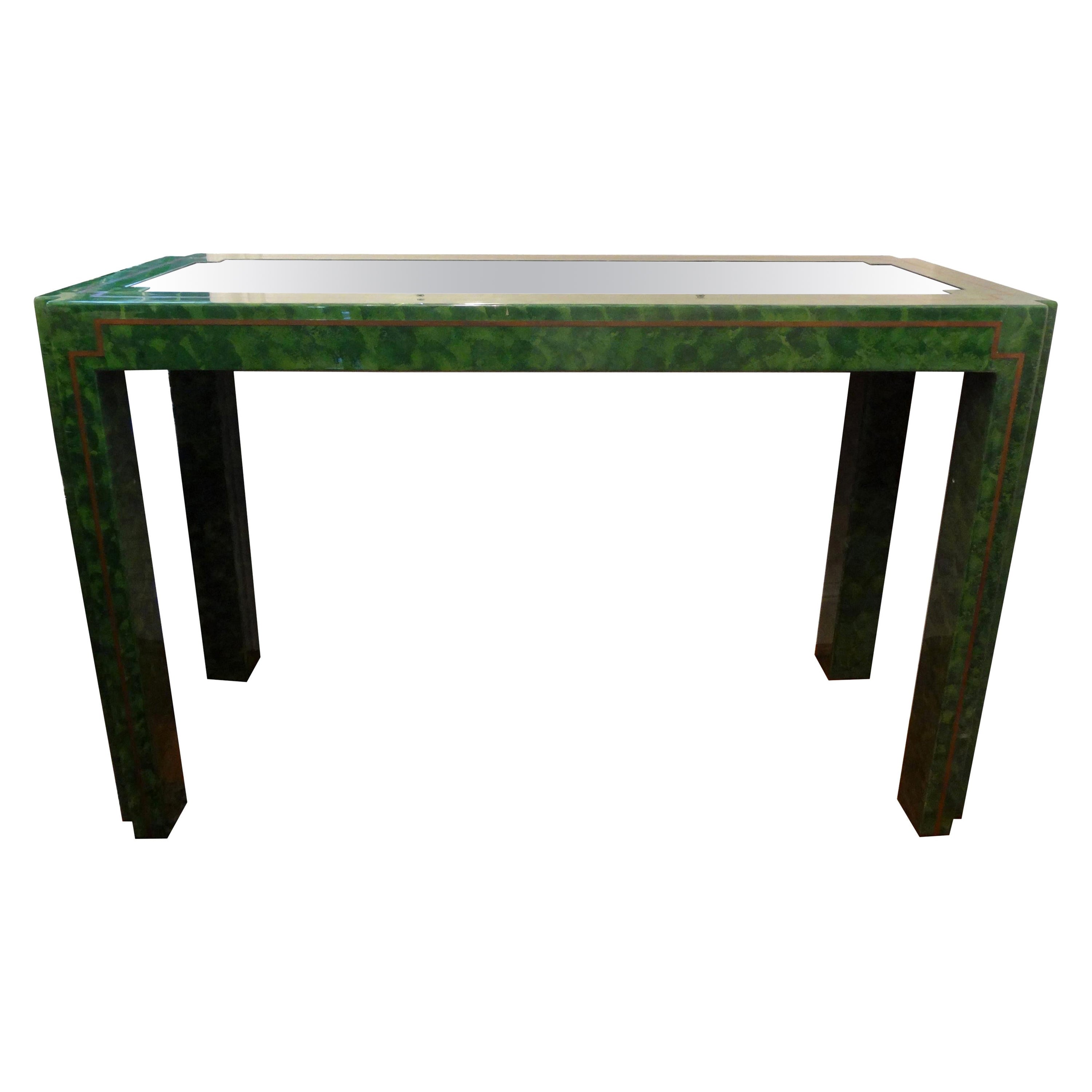 Green Lacquer and Brass Console Table