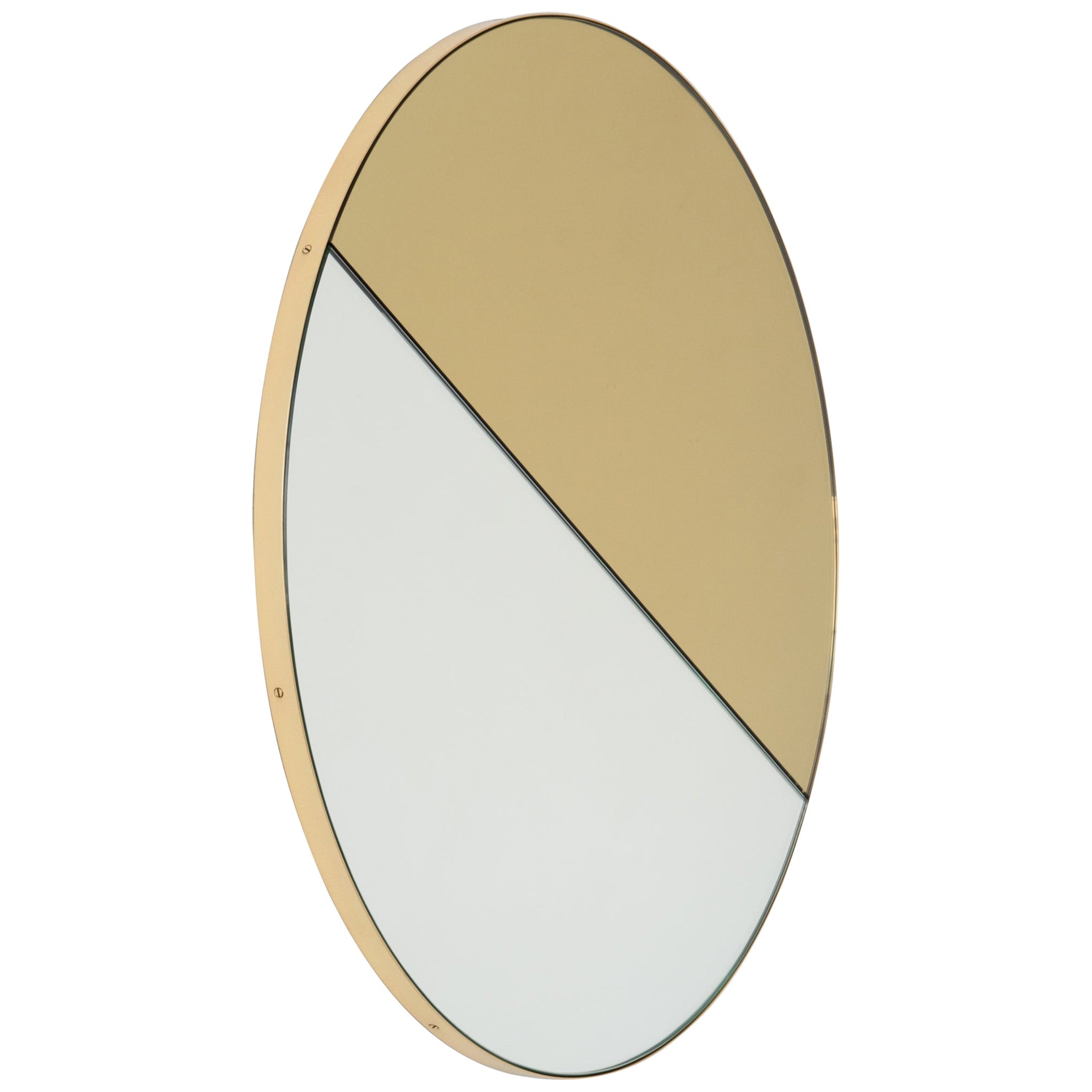 Orbis Dualis Round Mixed Gold Tinted Contemporary Mirror with Brass Frame, XL For Sale