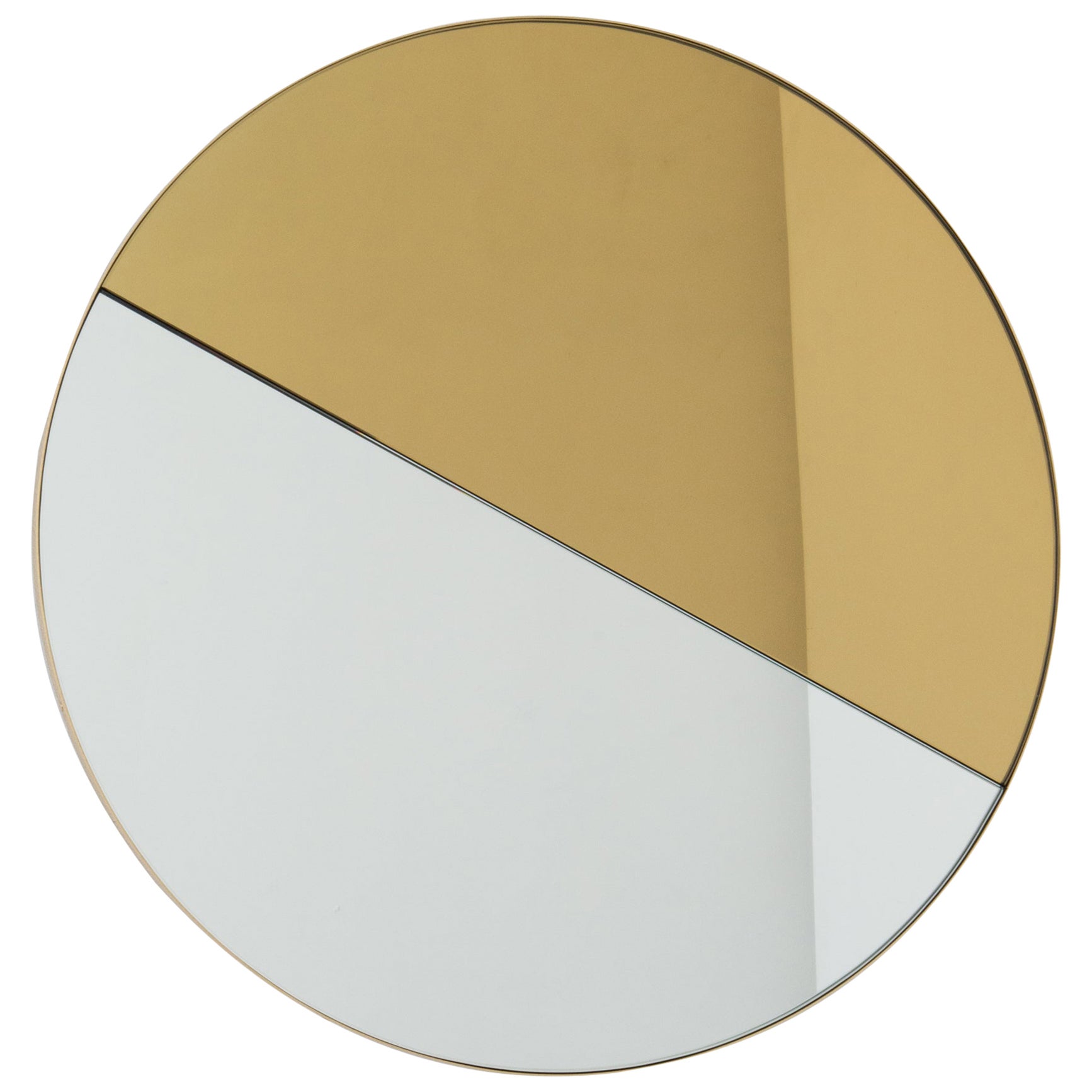 Orbis Dualis Round Mixed Gold and Silver Tinted Mirror with Brass Frame, Large For Sale