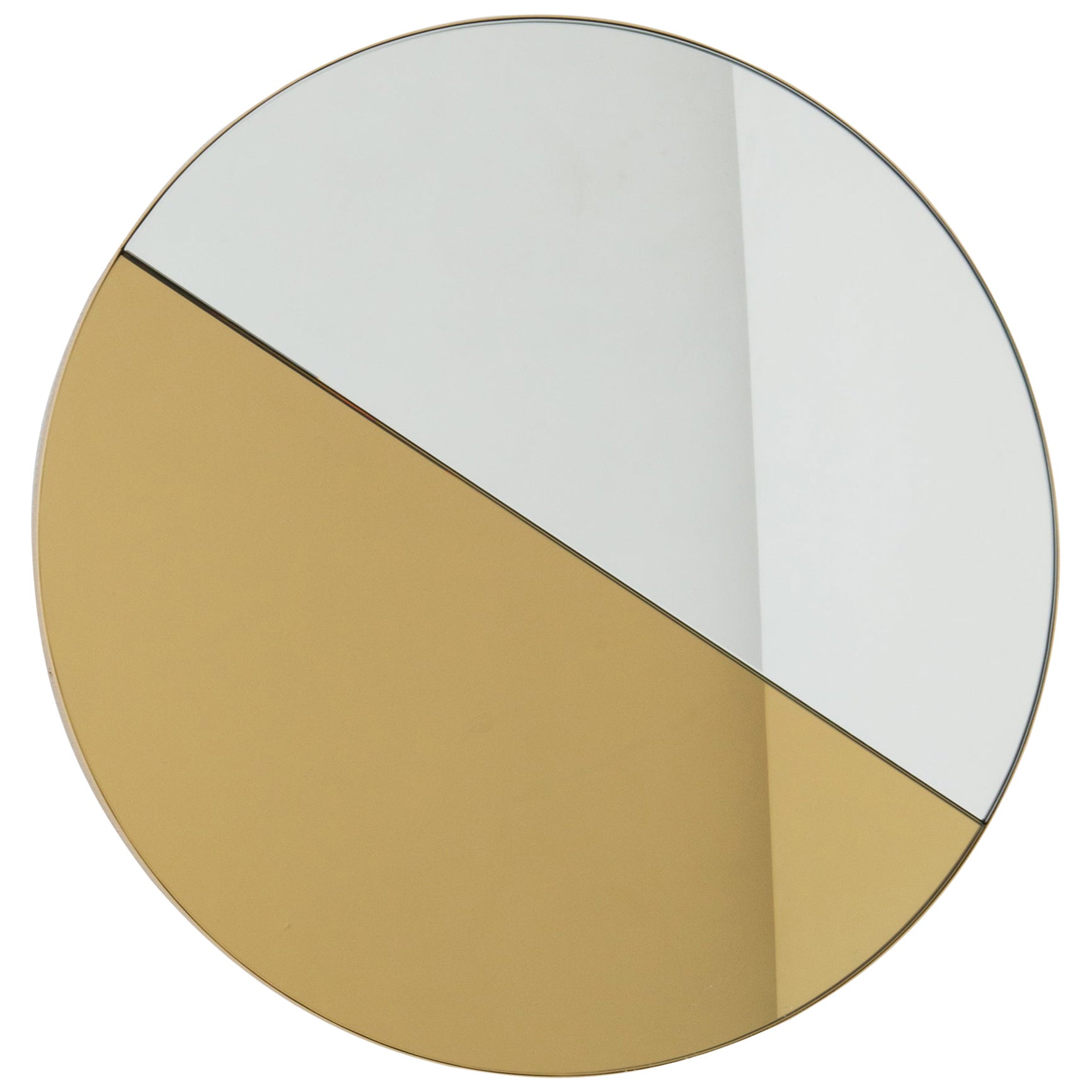 Miroir rond Orbis Dualis teinté or et argent avec cadre en laiton, standard en vente