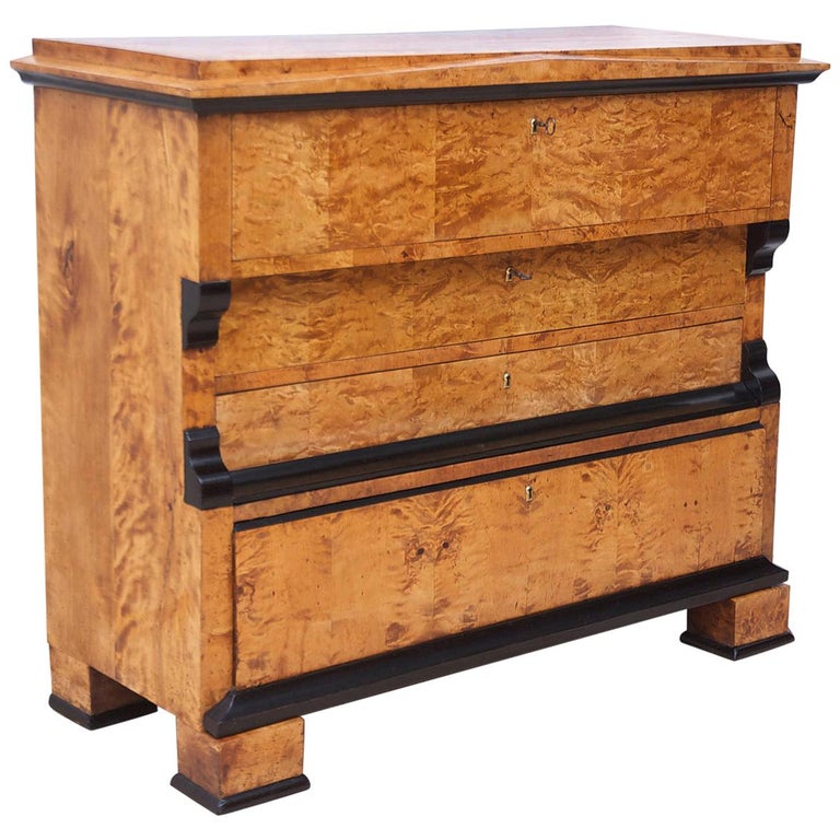 Swedish Karl Johan Biedermeier Chest of Drawers with Pull Out Secretary in Birch For Sale