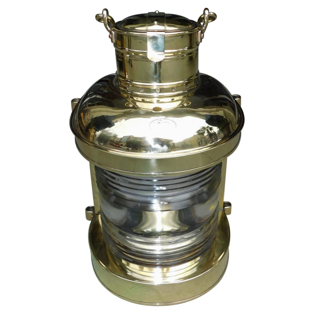 American Nautical Brass Perko Marine Lantern with Orig. Fresnel Lense NY C. 1920 For Sale