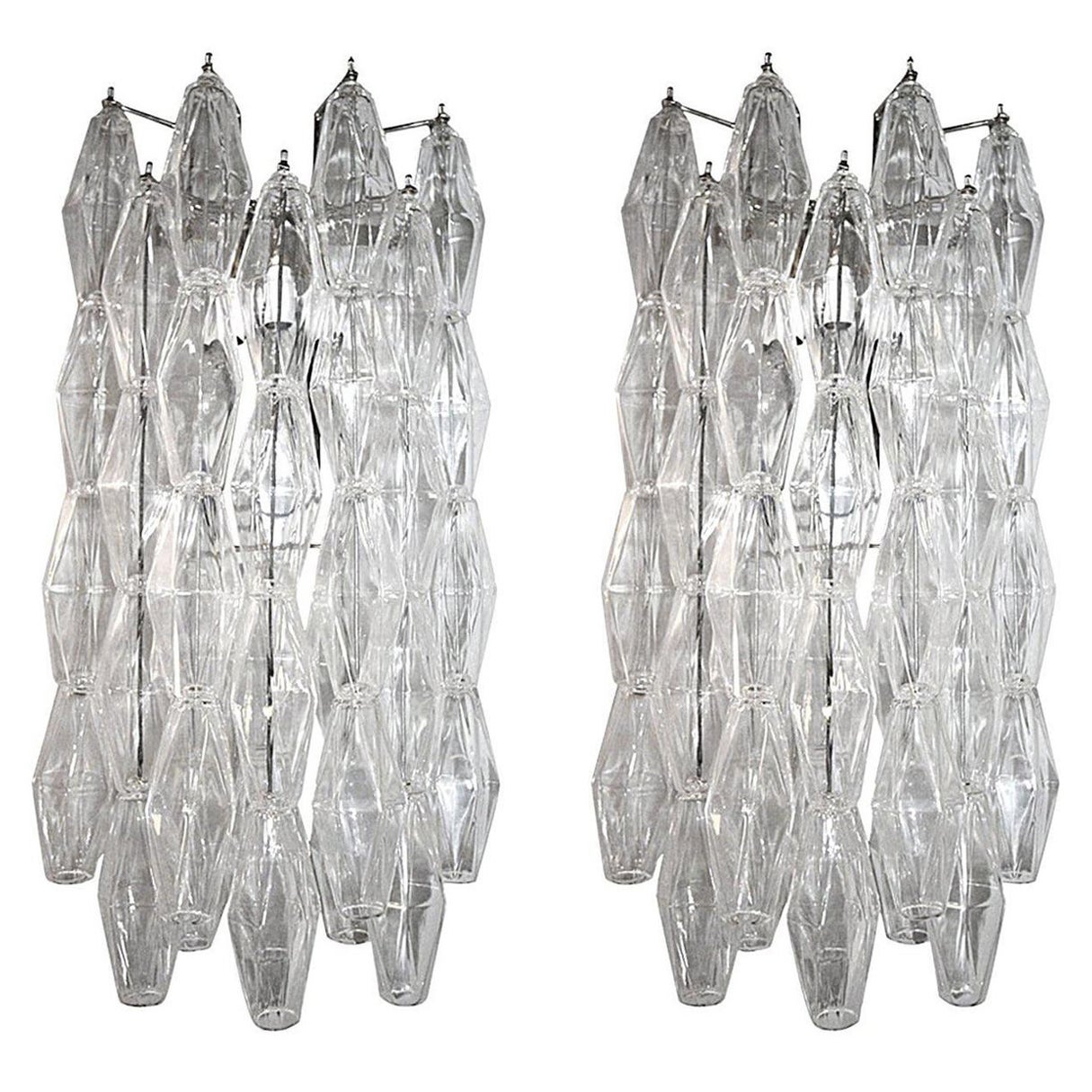 Paire de longues appliques en verre de Murano en polyèdre de style Venini des années 1970
