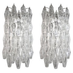 Pair of Long 1970s Venini Style Polyhedron Murano Glass Sconces