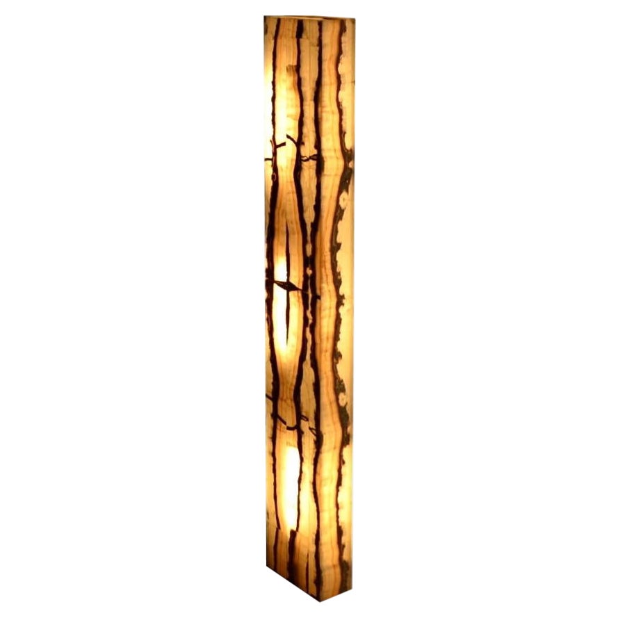 Hand Carved Rectangular Onyx Floor Lamp with Tribal Motive For Sale
